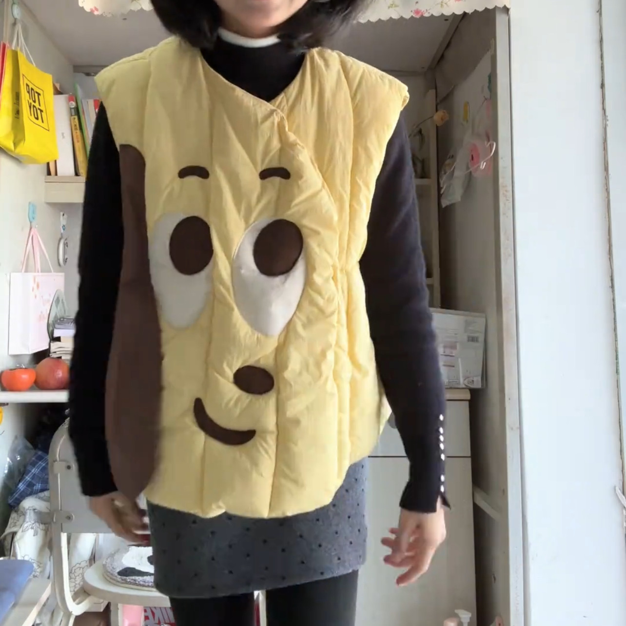 上衣外套女童马甲秋冬季2025新款儿童黄色小狗夹棉背心保暖棉服