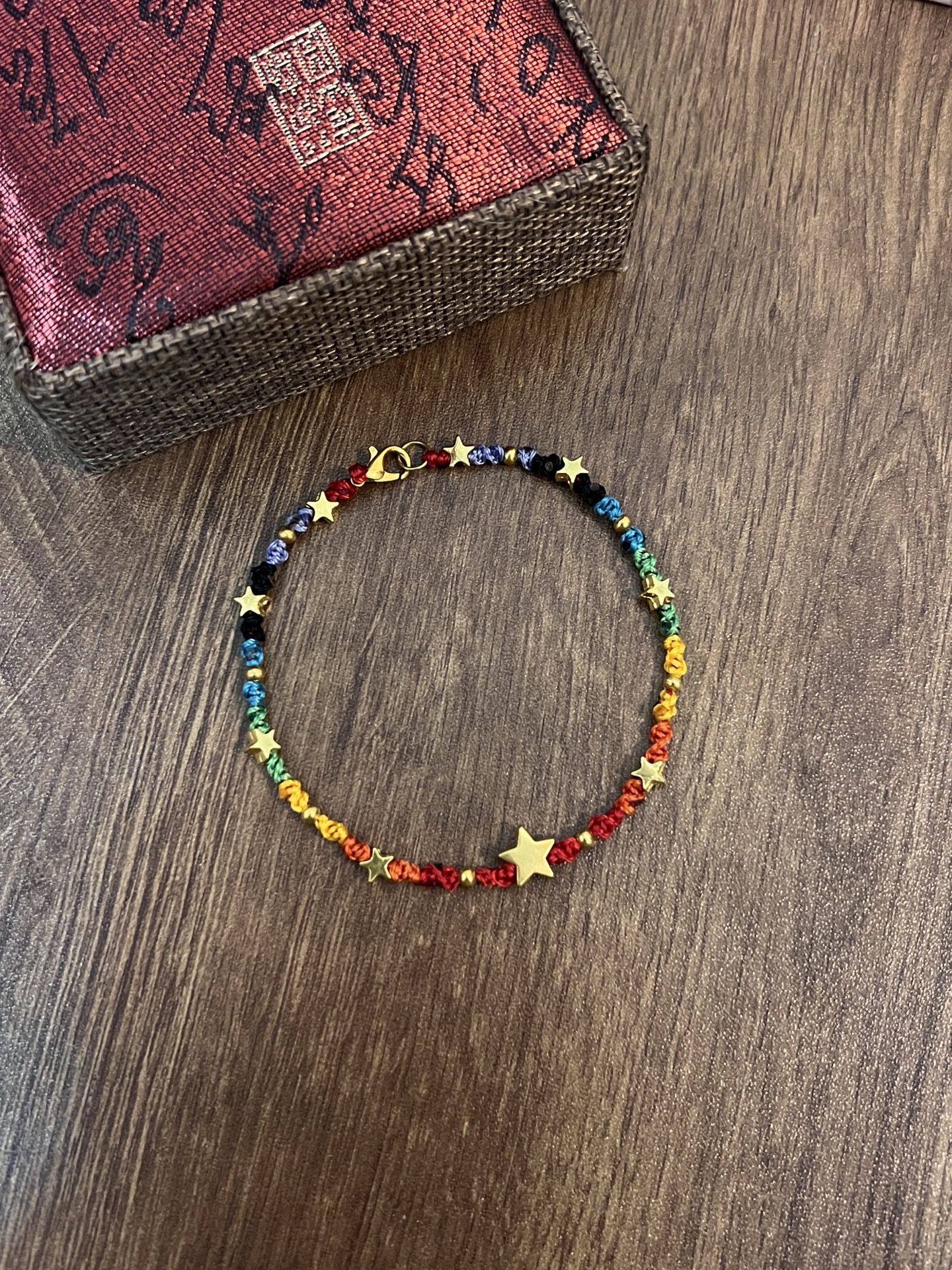 精美自制礼物彩虹手链材料包情侣diy手工繁星手绳编织五彩绳