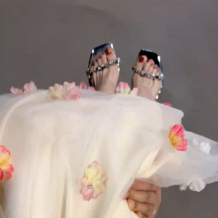 鞋子新款女士2026气质透明水晶高跟鞋水钻夏季外穿粗跟凉拖鞋