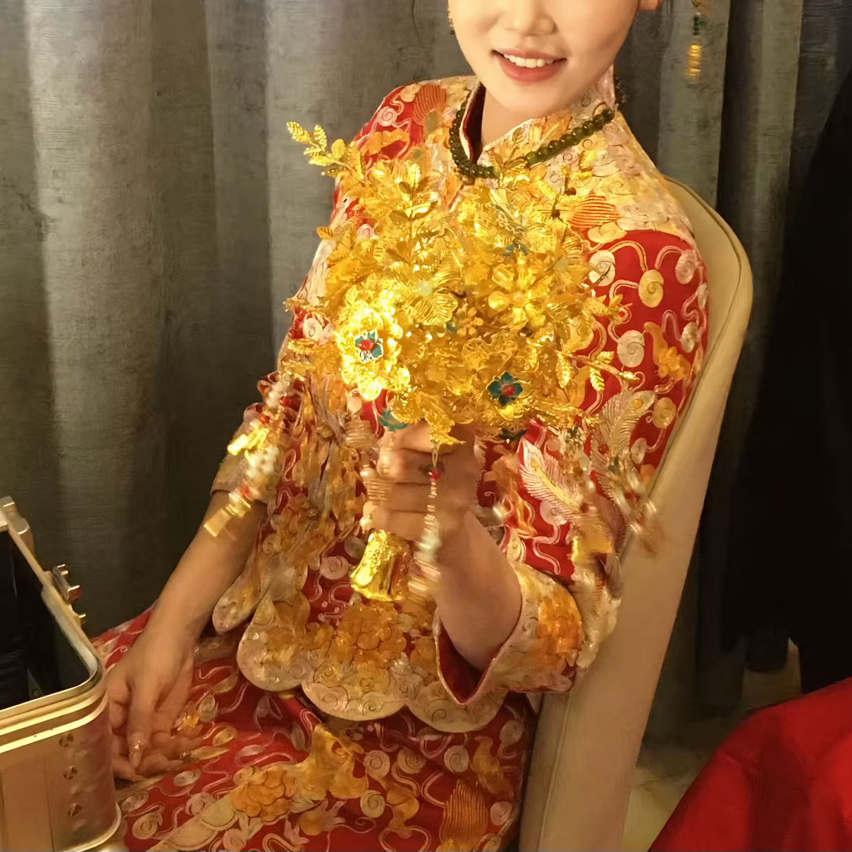 高级中式婚礼送闺蜜材料包永生花黄金色手捧花手工diy25新款婚礼