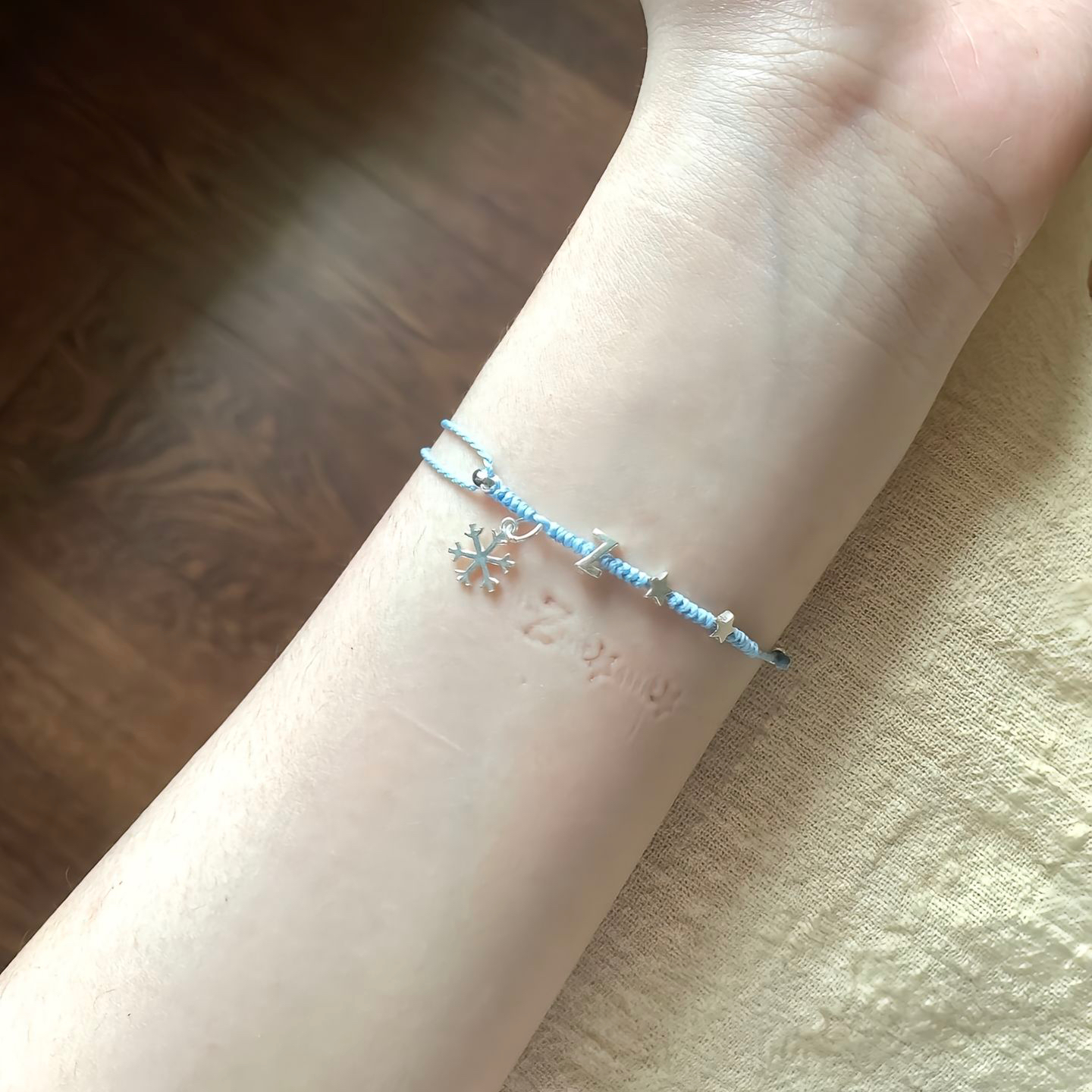 手工diy亲手制作材料包送朋友冬日的约定雪花字母浅蓝编织手绳