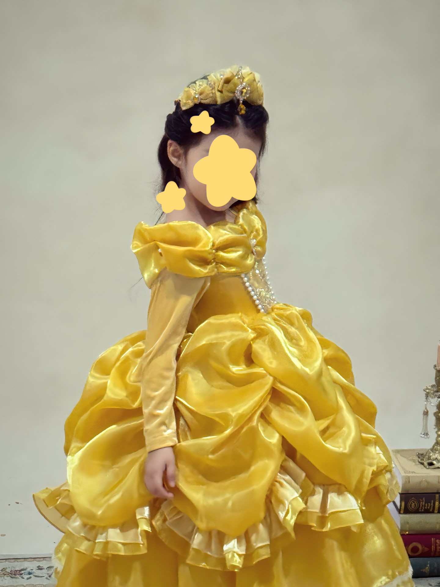 女童蓬蓬公主裙花童生日连衣裙黄色褶皱儿童礼服轻奢小众气质裙子