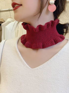 围脖女秋冬季围巾保暖学生薄款针织搭包头两用套头木耳边护颈脖套