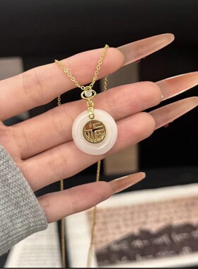 福运平安扣项链女中国风玉髓吊坠简约轻奢小众设计送母亲节