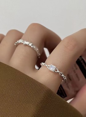 闪亮小方钻锡纹戒指女轻奢小众设计高级感简约时尚百搭开口指环