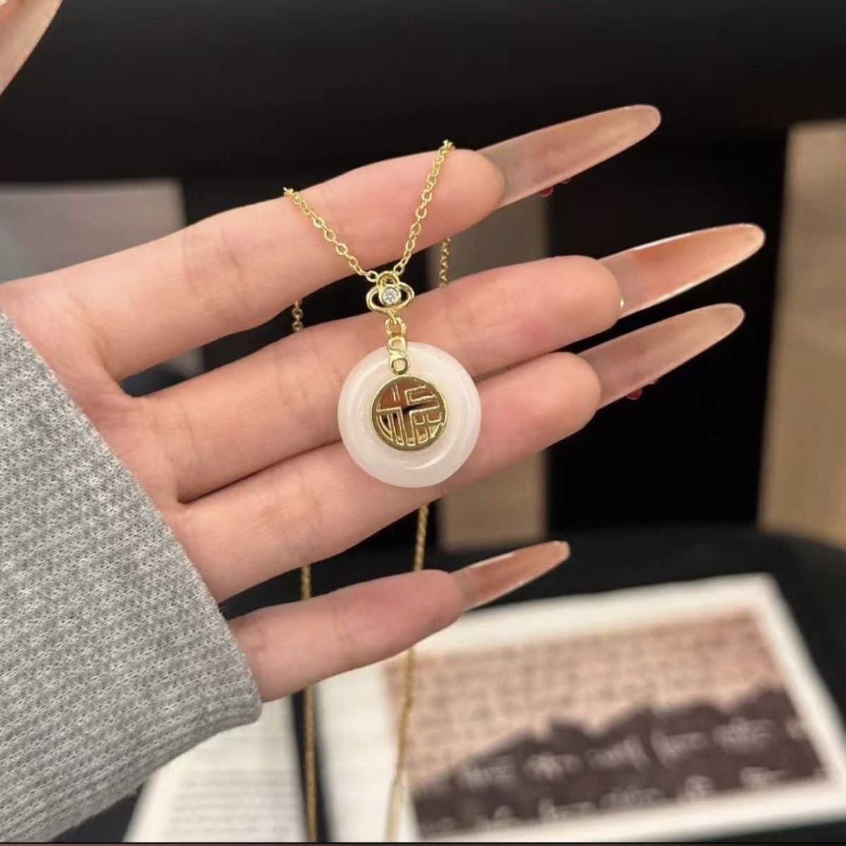 福运平安扣项链女中国风玉髓吊坠简约轻奢小众设计送母亲节