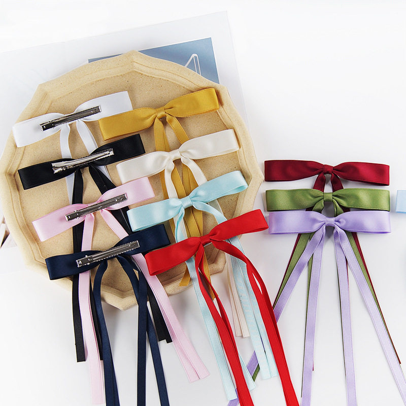 外贸简约飘带蝴蝶结发饰学生高马尾顶夹简易学院发饰仙女流苏