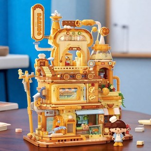 阿卓烘焙工坊拼装积木街景房子小屋别墅建筑男孩女孩系列拼图玩具