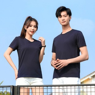 50支双纱丝光棉短袖工作服t恤圆领男女团建活动文化U衫制定印logo