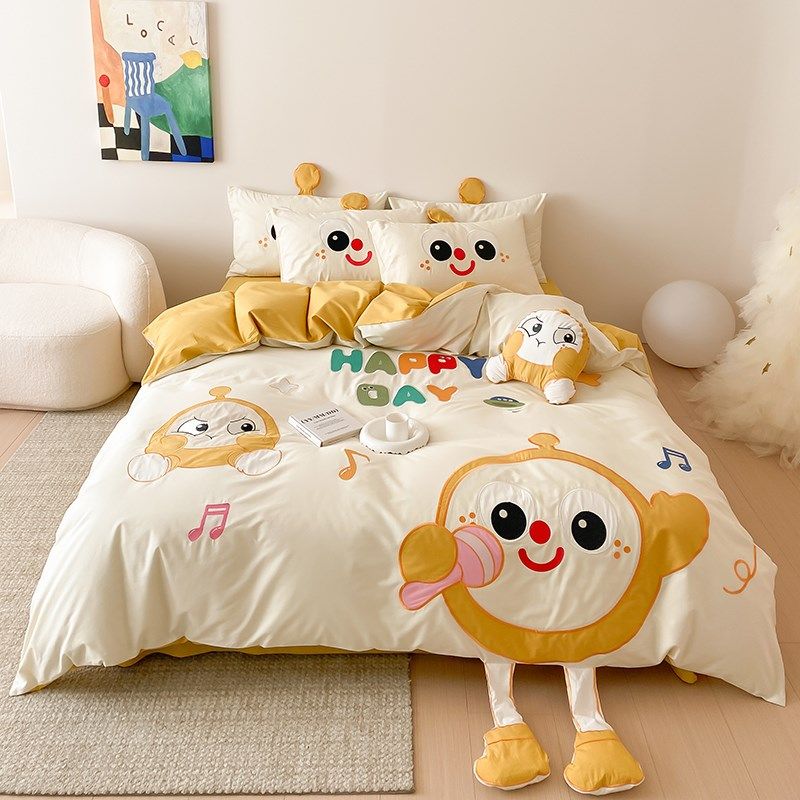 儿童纯棉水洗棉蛋仔m四件套1米5上下铺床单被套三件套135床上用