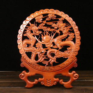 双龙戏珠二龙戏珠桃木挂件摆件中式传统客厅商铺玄关Z中国结木雕