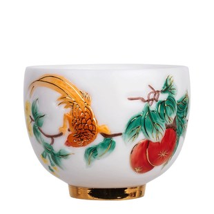 陈德根白瓷茶杯主人杯手绘浮雕金陶瓷泡茶单杯羊脂玉瓷Y品茗杯礼