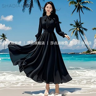 女气质长裙黑色显瘦海边沙滩度假到脚踝.长款 2025春夏新款 连衣裙