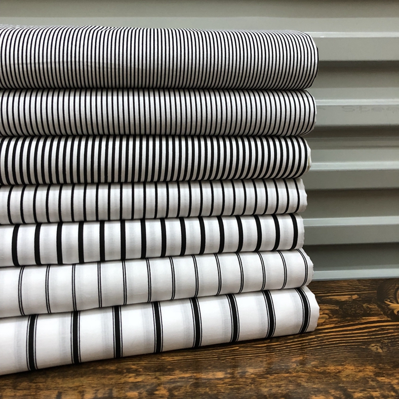 全棉条纹布料 黑白条纹 仿麻纯棉服装衬衫裙子diyW制衣面料 薄料