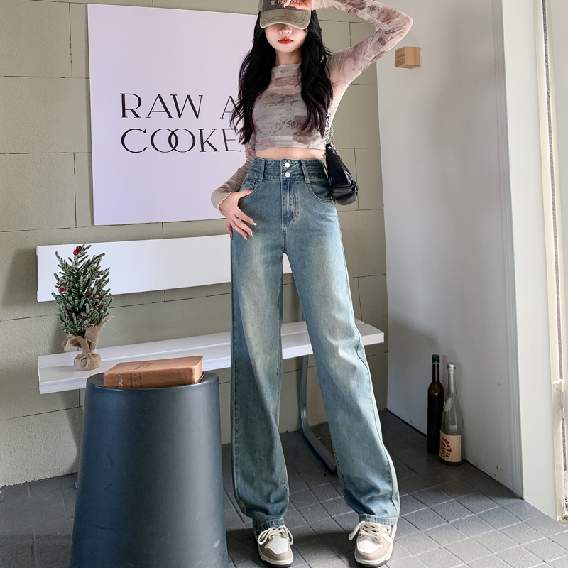窄版阔腿牛仔裤女春夏n2025年新款高腰显瘦垂感宽松休闲直筒拖地
