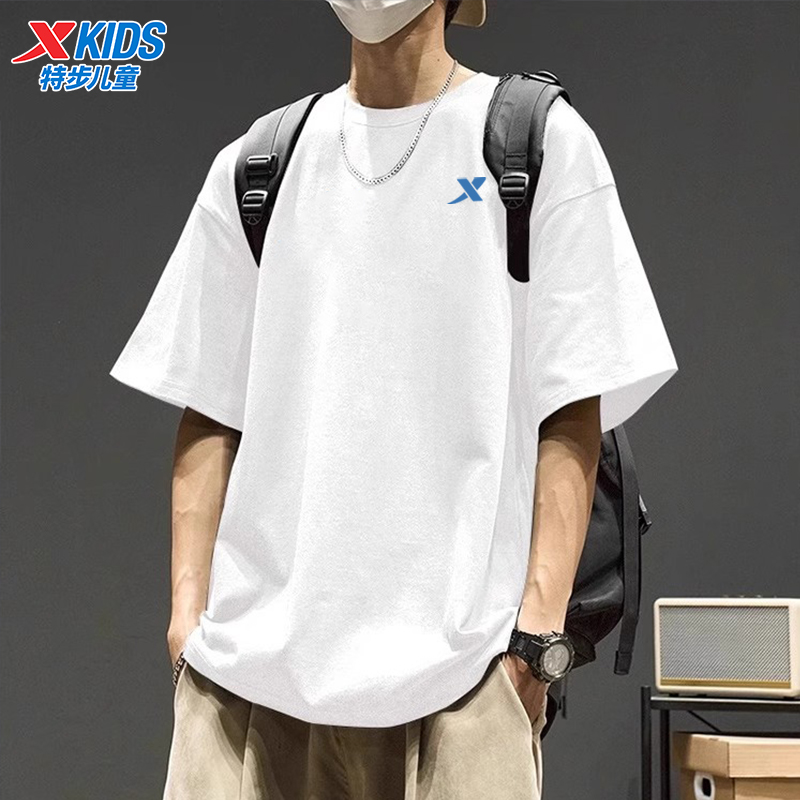 特步青少年纯棉短袖T恤夏季2025新款运动套头衫男大童宽松上衣男