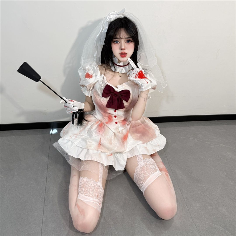 万圣节鬼新娘法式甜美仙气晚礼服收腰显瘦立体花吊带蓬蓬短裙女