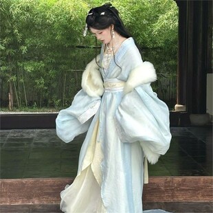 新款【月白·虞姬】(美人图)影视剧服装仙气清冷蓝改良战国袍