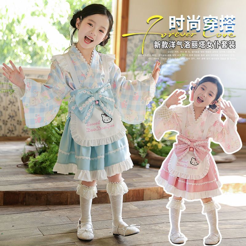 女童女仆洛丽塔公主裙女宝宝生日礼服蓬蓬纱女孩凯特猫蓝粉连衣裙