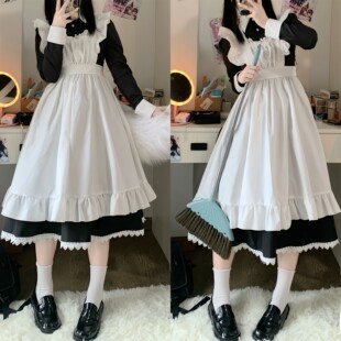女仆装甜美洛丽塔女仆风黑白连衣裙日系可爱荷叶边长裙女佣制服