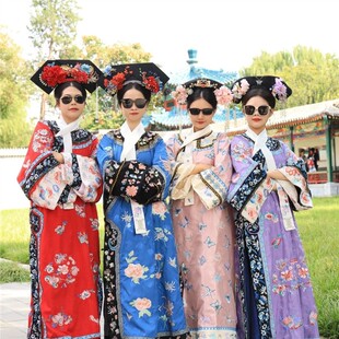 贵妃清代女装清朝氅衣原创旗装旗重工中国印花宫廷格格服装汉服