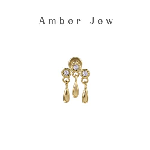 18K耳骨钉AmberJew欧美耳钉平底