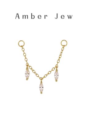 【Amber Jew】三钻耳骨链耳桥镀18k金纯银锆石欧美风流苏轻奢耳饰