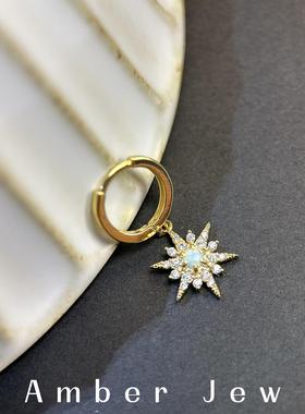 Amber Jew S925纯银镀18K金5A锆石澳宝欧泊耳骨钉耳饰推荐耳环