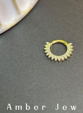 【Amber Jew】太阳耳骨环软骨鼻环S925纯银镀金锆石粗圈小众耳饰
