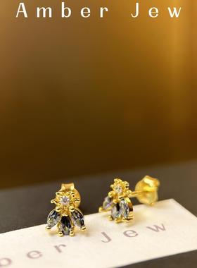 【Amber Jew】小蜜蜂彩钻耳蜗钉耳骨钉镀18k金纯银镶彩钻轻奢耳饰