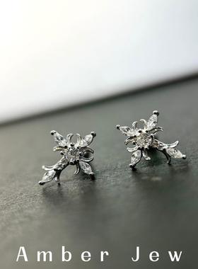 Amber Jew Queen鸢尾花缠绕十字架耳骨钉螺纹耳饰