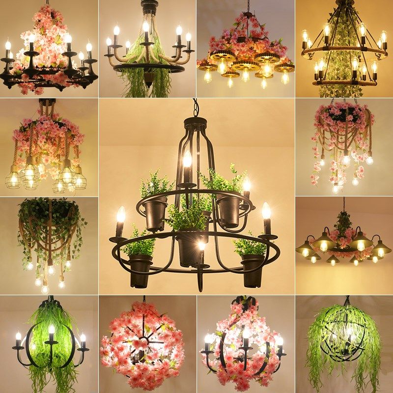 创意粉繁花酒吧吊灯创意主题音乐餐厅工业风奶茶店装饰绿植物灯具,家装灯饰光源,客厅吊灯,淘宝优惠券,粉丝福利购,淘宝优惠卷