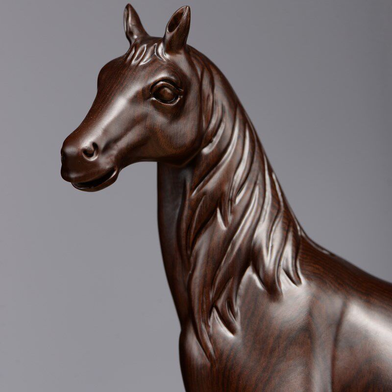 实木马摆件中式木质工艺品黑檀花梨木雕刻马到成功办公室隔断招财