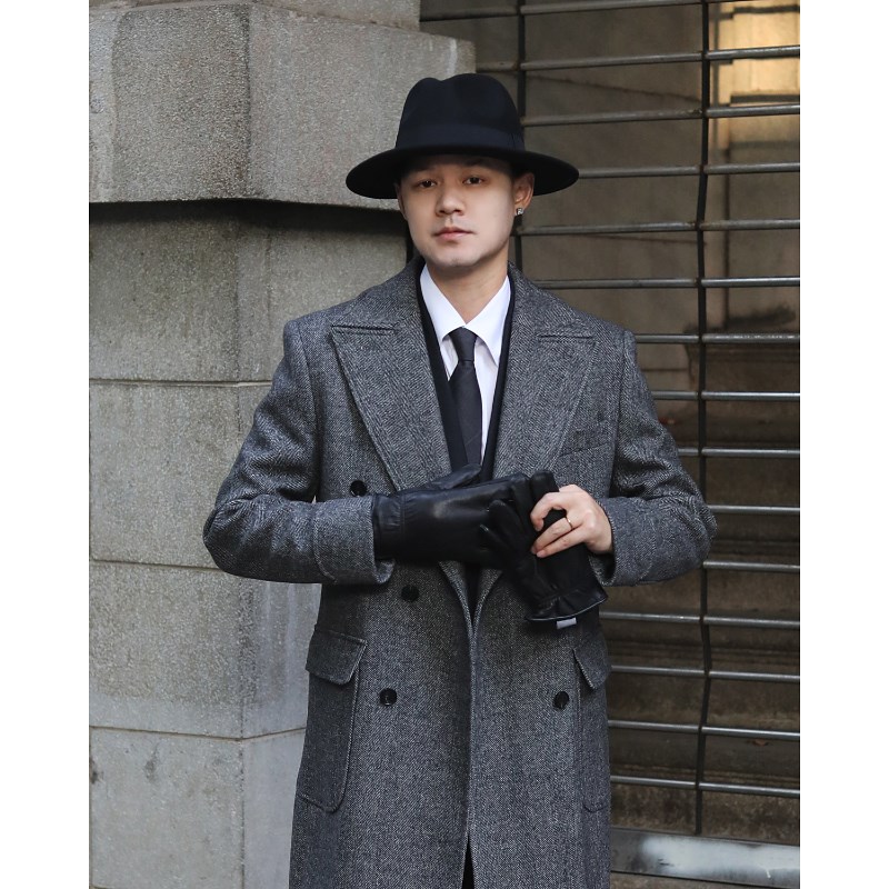 英伦复古外套西装领羊毛呢 粗花呢人字纹双排扣秋冬厚款马球大衣