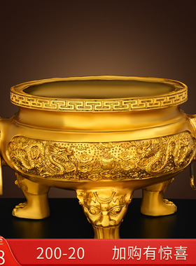 铜双龙香b炉三足香炉鼎家用龙戏珠超大特大号寺院供奉香炉大尺寸