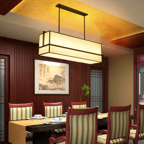 新中式餐厅吊灯客厅长方形现代简约中国风酒店吧台工程布艺餐厅灯