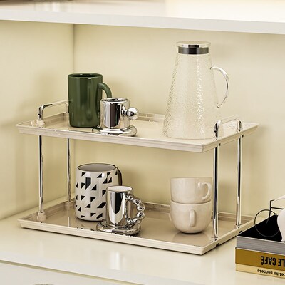 法式轻奢高级感茶杯架餐厅沥水双层高颜值桌面茶盘台面收纳置物架