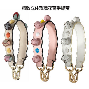 女士真皮包包手提带宽肩带手w挽带短款手拎包带立体玫瑰花苞花朵