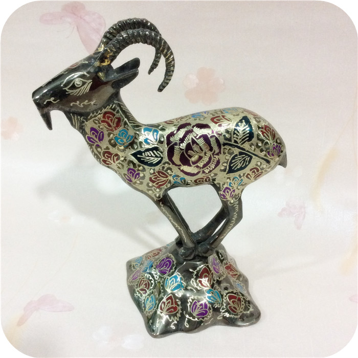 巴基斯坦铜器 铜雕彩圈招财羊 纯手工雕刻 精美礼品家居摆件