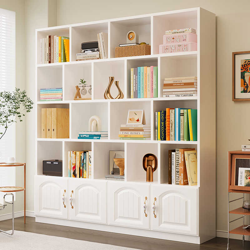 实木书柜储物柜一体靠墙置物架客厅收纳展示柜带柜门家用落地