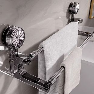 双杆吸盘毛巾架家用可伸缩卫生间免打孔浴室毛巾杆置物架收纳