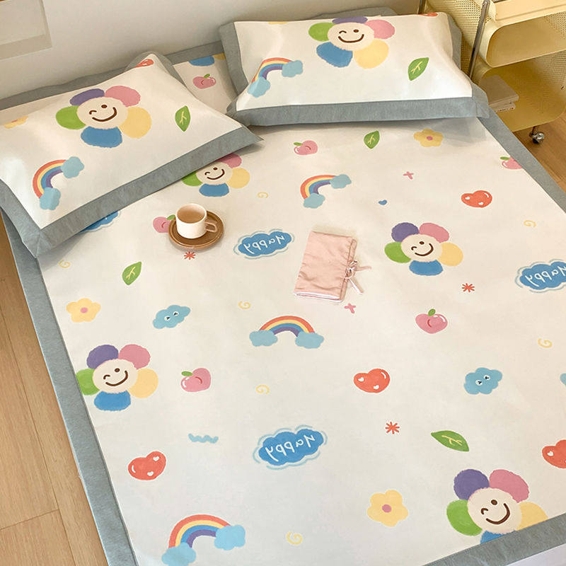 罗兰家纺A类1200D卡通抗菌冰丝凉席套件夏季可洗防滑凉感空调