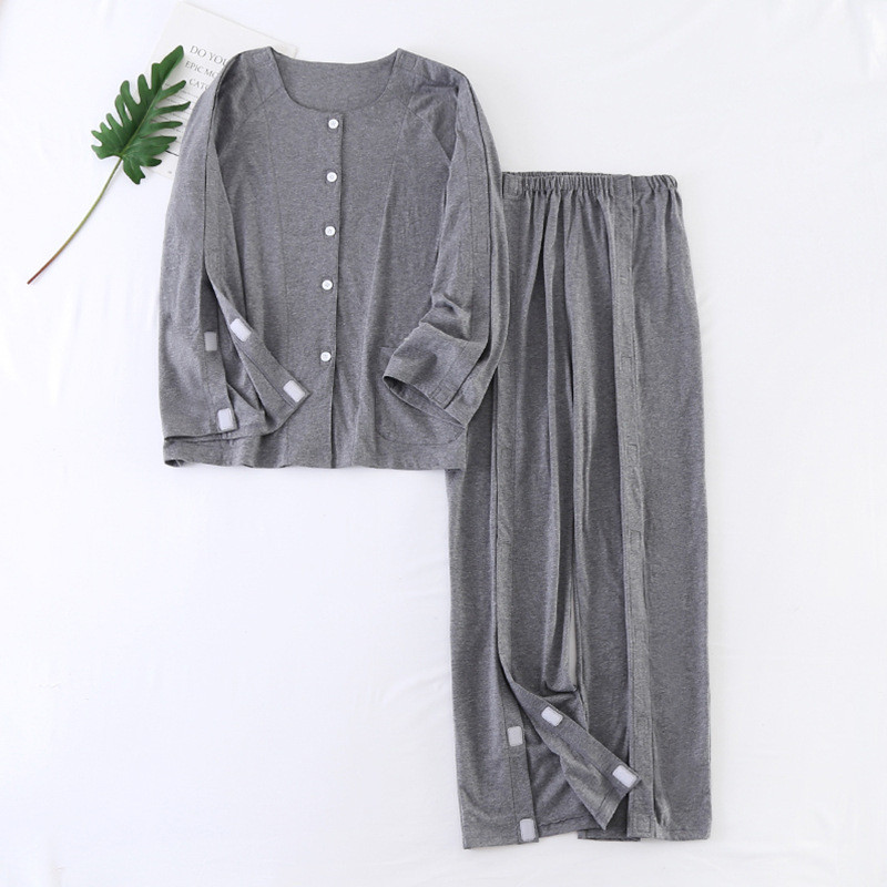 春夏棉一片式护理服病号服骨折术后针灸康复老人失禁卧床上衣裤子