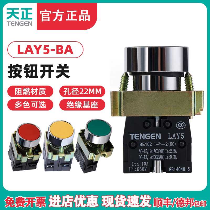 TENN天正LAY5按钮BA31 BA42 BA35 BA45 BA55平头自复位按钮开关