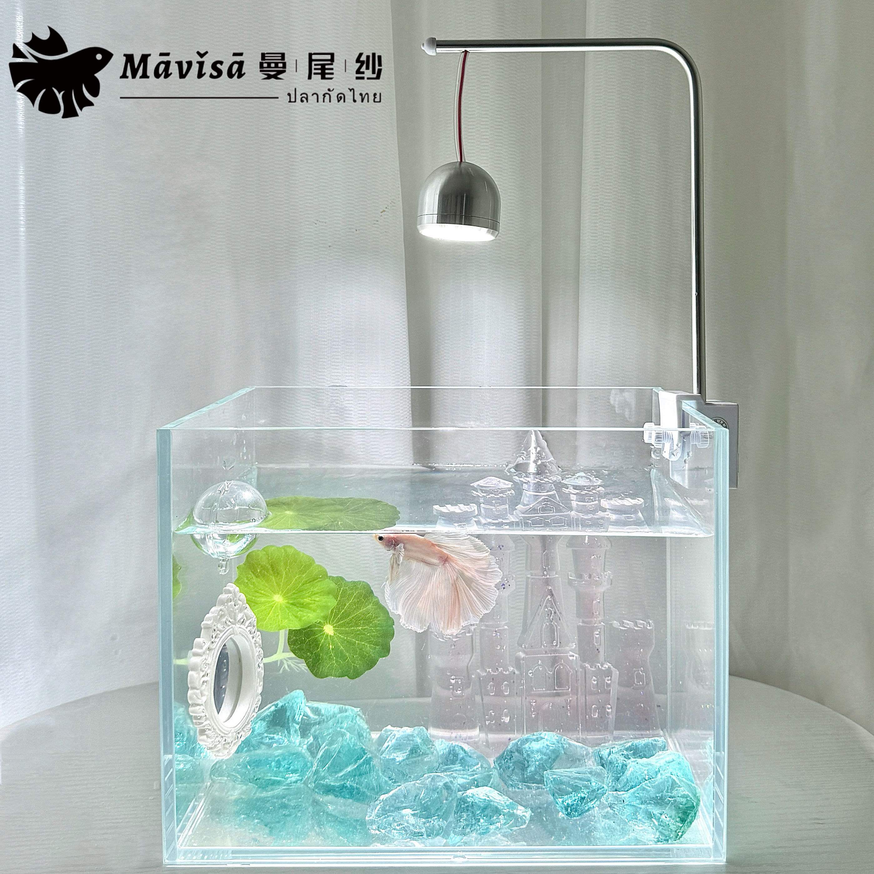 曼尾纱超白玻璃鱼缸新款造景摆件客厅中小方型斗鱼金鱼乌龟专