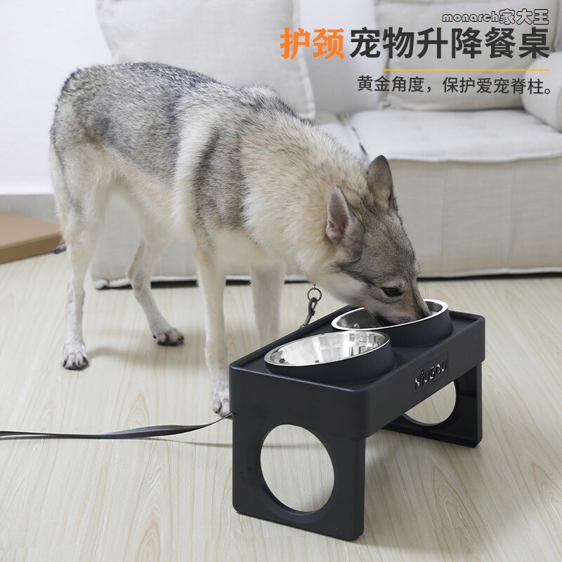 狗狗碗食盆大型犬高脚防打翻餐桌狗盆护颈双碗金毛宠物狗食盆
