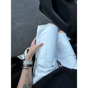 裤 美式 运动风工装 褶皱设计感防晒休闲五分裤 男款 白色铆钉短裤 夏季