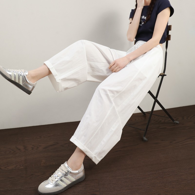 白色高腰阔腿裤子女春夏2025爆款宽松bf慵懒风休闲气球裤3590