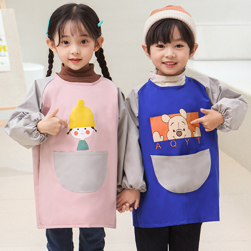 儿童罩衣防水长袖男孩画画围裙幼儿园反穿衣女宝宝吃饭围兜可定制