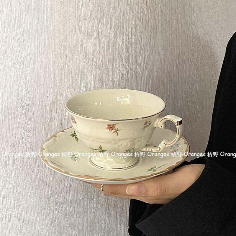 法式复古浪漫下午茶杯碟咖啡杯套装小清新花朵陶瓷杯套装 vinta